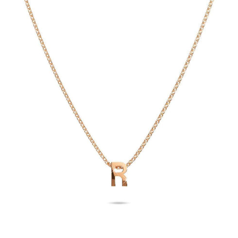 Initials Brick Alphabet Letter Necklace Rose Gold Layered Steel Jewellery